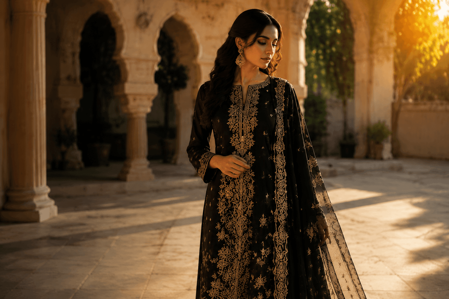 Luxury fashion model wearing premium womenswear